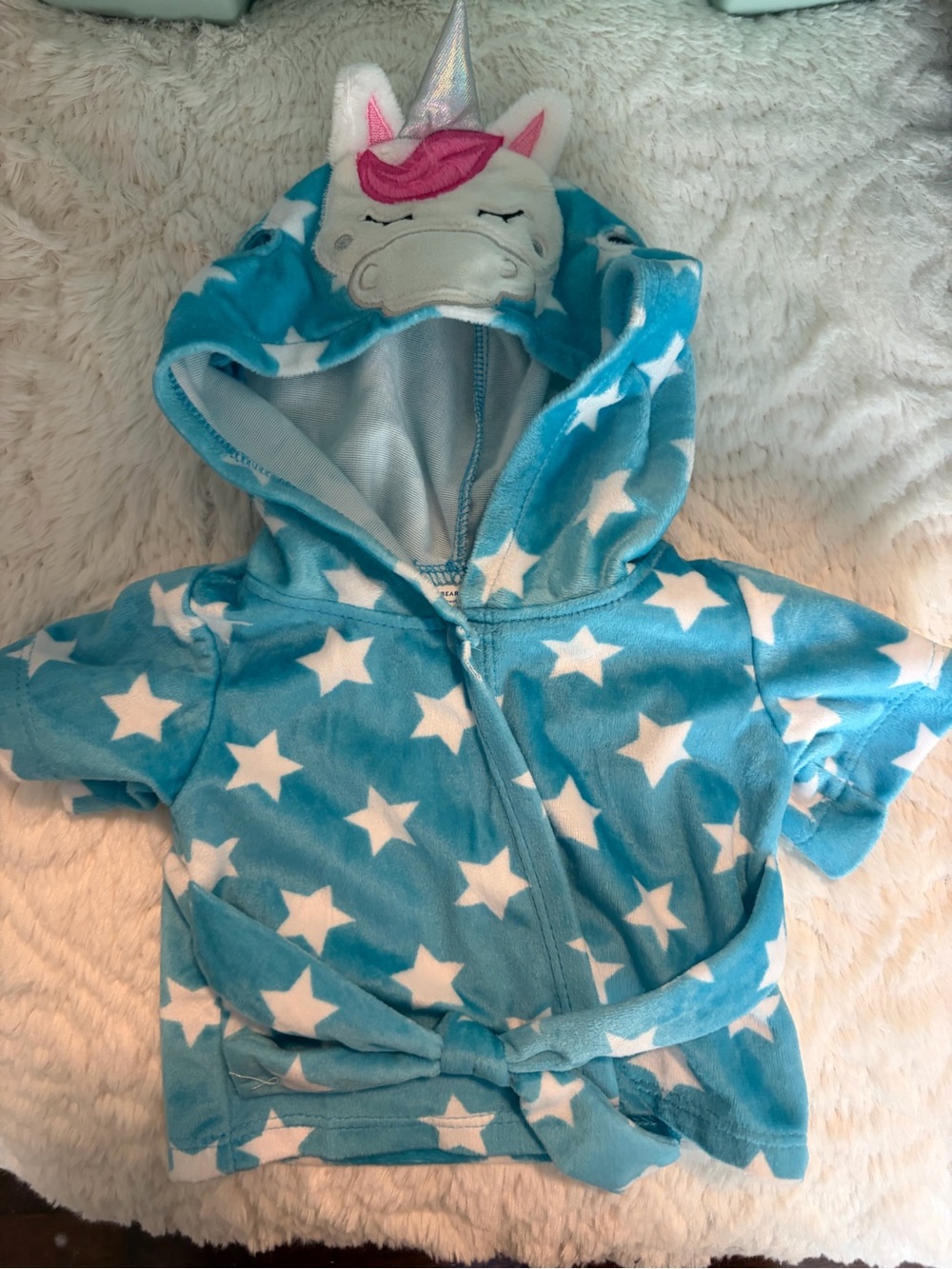 NWT Build A Bear BAB Blue Star Unicorn Hooded BEAR Pajama Robe Cute Soft Cozy